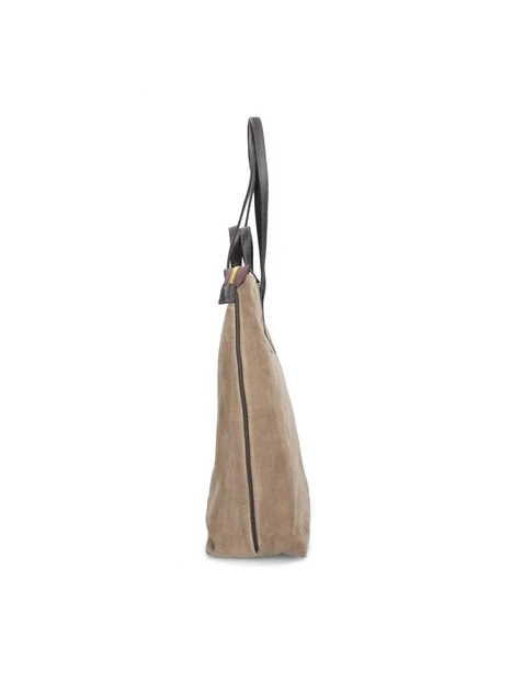 BORSA SHOPPING IN CAMOSCIO INSERTI IN PELLE DONNA BEIGE