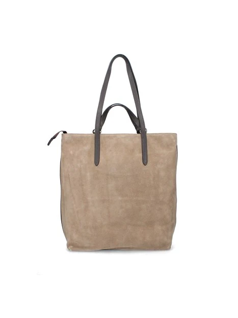 BORSA SHOPPING IN CAMOSCIO INSERTI IN PELLE DONNA BEIGE