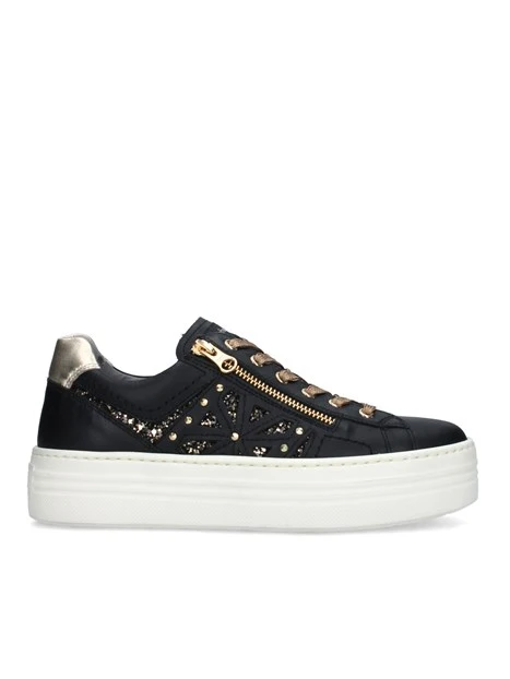 SNEAKERS PLATFORM CON GLITTER DONNA NERO