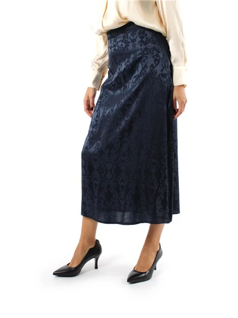 GONNA LUNGA IN SATIN JACQUARD DONNA BLU