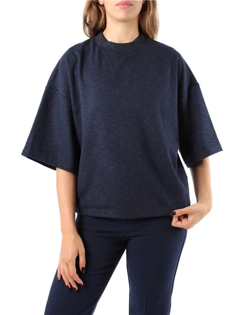 T-SHIRT MANICA CORTA OVER A QUADRETTI DONNA BLU