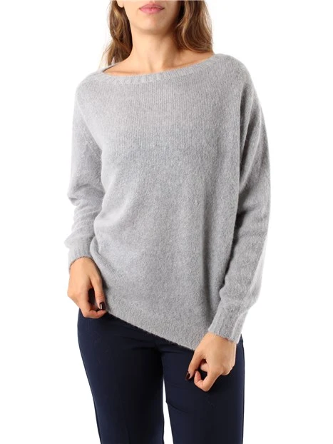 MAGLIA CON SCOLLO A BARCA IN MISTO LANA VERGINE DONNA GRIGIO