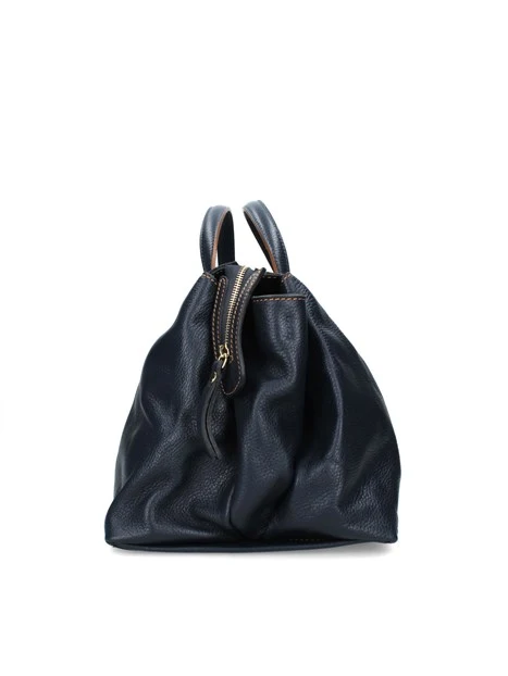 BORSA A MANO IN VERA PELLE INSERTI MARRONE DONNA BLU