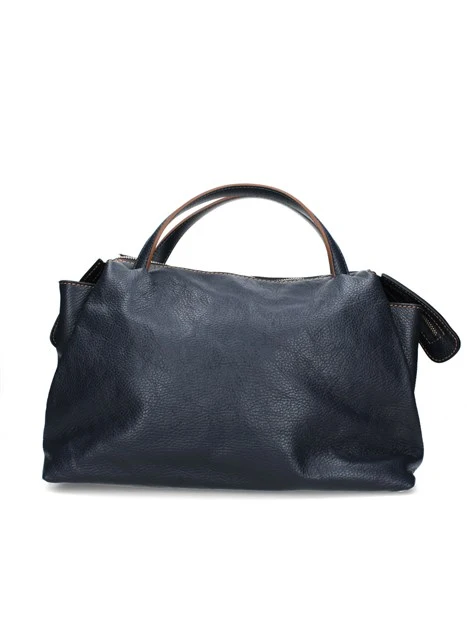 BORSA A MANO IN VERA PELLE INSERTI MARRONE DONNA BLU