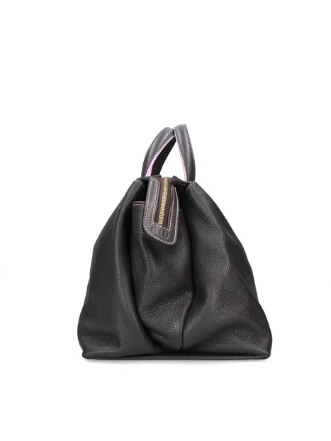 BORSA A MANO IN VERA PELLE INSERTI ROSA DONNA NERO