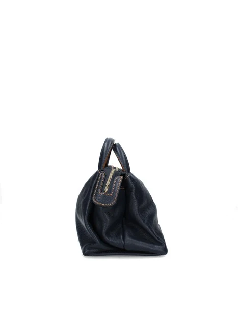 BORSA A MANO IN VERA PELLE CON INSERTI MARRONE DONNA BLU