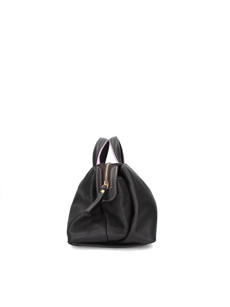 BORSA A MANO IN VERA PELLE CON INSERTI ROSA DONNA NERO