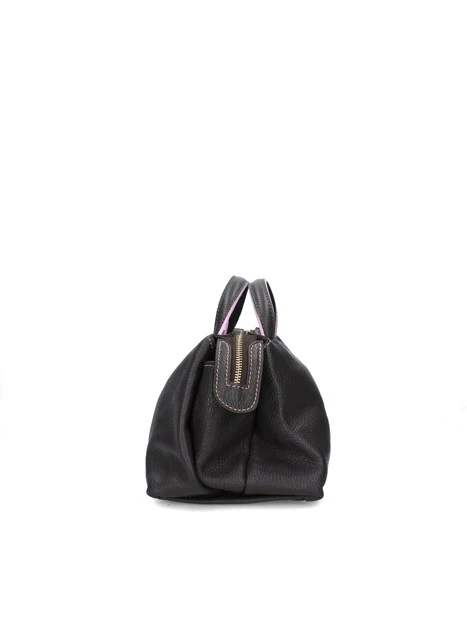 BORSA A MANO IN VERA PELLE CON INSERTI ROSA DONNA NERO