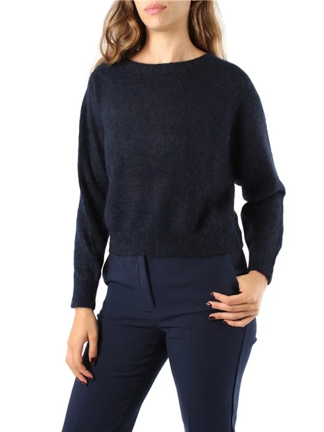 MAGLIA GIROCOLLO IN MISTO ALPACA E LANA DONNA BLU