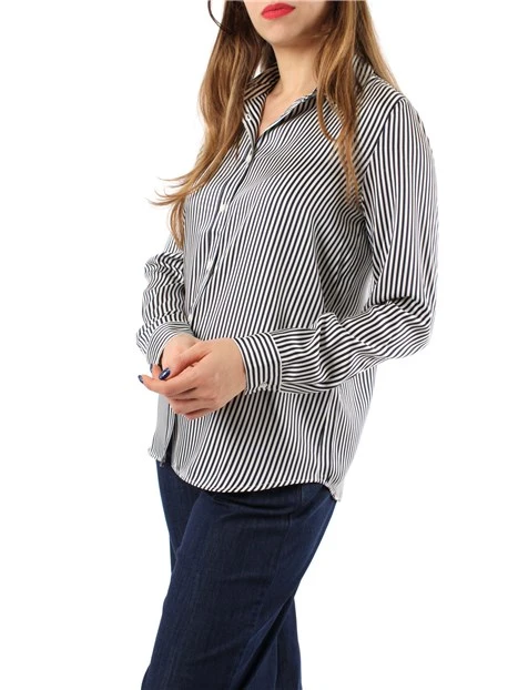 CAMICIA A RIGHE IN TWILL DONNA BIANCO BLU