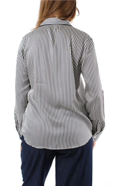 CAMICIA A RIGHE IN TWILL DONNA BIANCO BLU