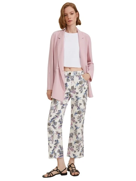 PANTALONI CROPPED CON STAMPA FLOREALE DONNA BIANCO