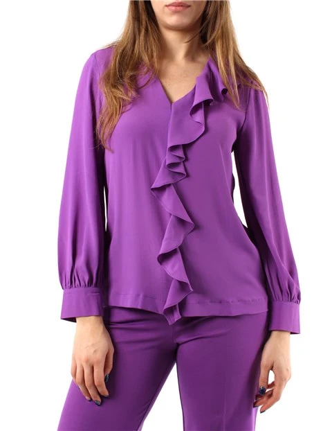 BLUSA IN CRÊPE MISTO SETA CON VOLANT DONNA VIOLA