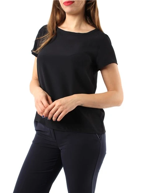 BLUSA A MANICA CORTA IN CRÊPE MISTO SETA DONNA BLU