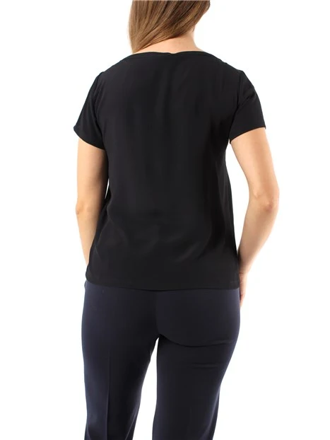 BLUSA A MANICA CORTA IN CRÊPE MISTO SETA DONNA BLU