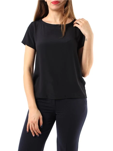 BLUSA A MANICA CORTA IN CRÊPE MISTO SETA DONNA BLU