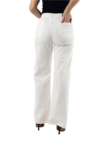 PANTALONE PALAZZO IN GABARDINA STRETCH DONNA BIANCO BURRO