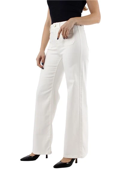 PANTALONE PALAZZO IN GABARDINA STRETCH DONNA BIANCO BURRO