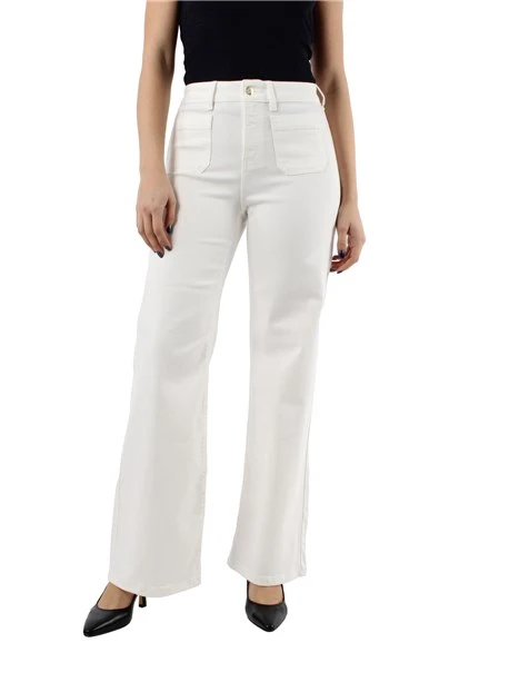 PANTALONE PALAZZO IN GABARDINA STRETCH DONNA BIANCO BURRO