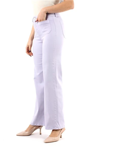 PANTALONE PALAZZO IN GABARDINA STRETCH DONNA LILLA