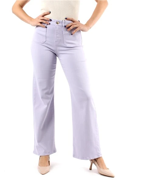 PANTALONE PALAZZO IN GABARDINA STRETCH DONNA LILLA