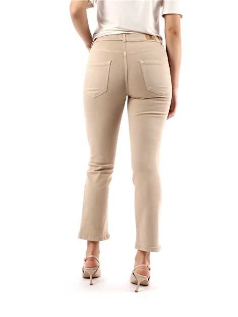 PANTALONI CROPPED A ZAMPA IN GABARDINA STRETCH DONNA BEIGE