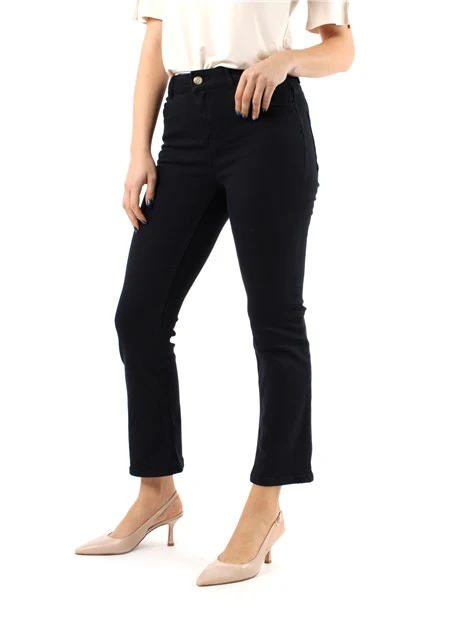 PANTALONI CROPPED A ZAMPA IN GABARDINA STRETCH DONNA BLU