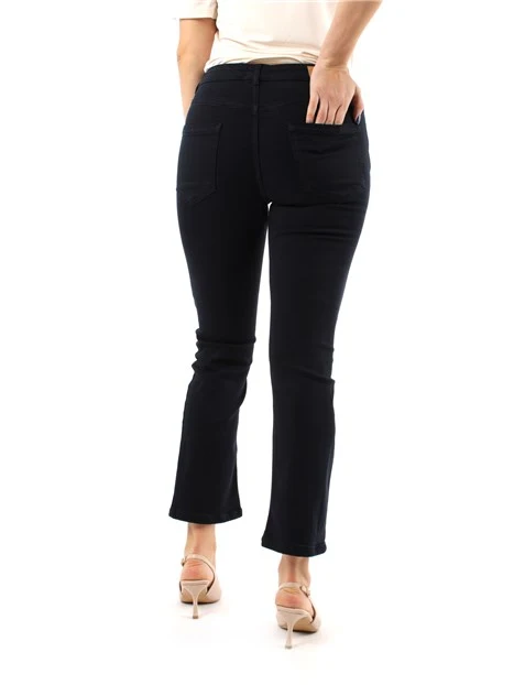 PANTALONI CROPPED A ZAMPA IN GABARDINA STRETCH DONNA BLU