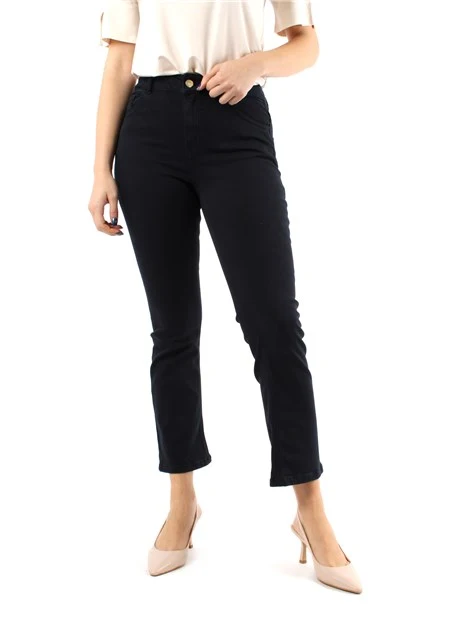 PANTALONI CROPPED A ZAMPA IN GABARDINA STRETCH DONNA BLU