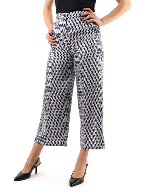 PANTALONI CROPPED AMPI FANTASIA GEOMETRICA DONNA BLU