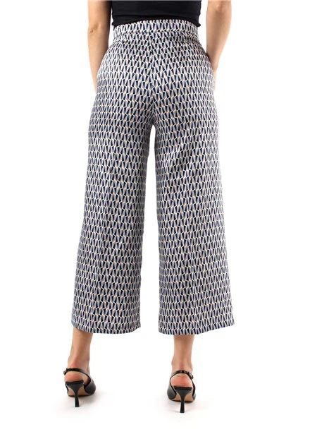 PANTALONI CROPPED AMPI FANTASIA GEOMETRICA DONNA BLU