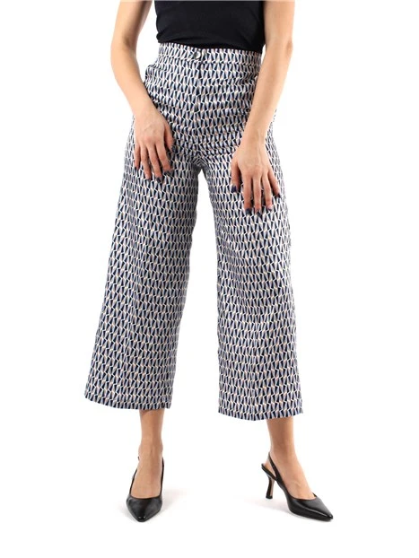 PANTALONI CROPPED AMPI FANTASIA GEOMETRICA DONNA BLU