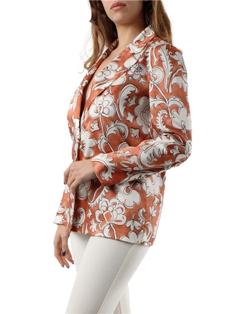 GIACCA BLAZER MONOPETTO IN TWILL A FANTASIA DONNA ROSSO MATTONE