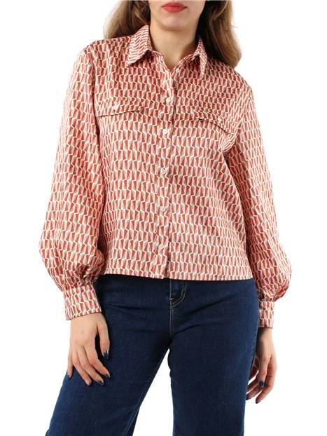 CAMICIA A FANTASIA GEOMETRICA IN TWILL DONNA ROSSO MATTONE