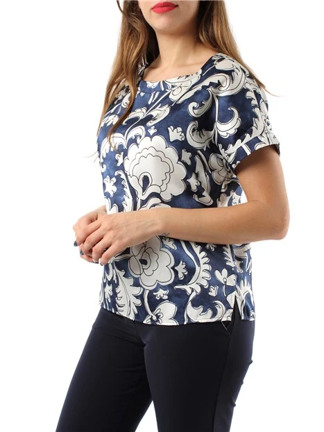 BLUSA IN TWILL A FANTASIA FLOREALE DONNA BLU