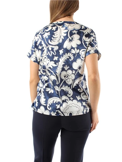 BLUSA IN TWILL A FANTASIA FLOREALE DONNA BLU