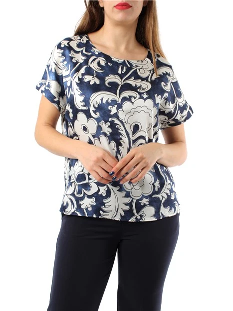 BLUSA IN TWILL A FANTASIA FLOREALE DONNA BLU