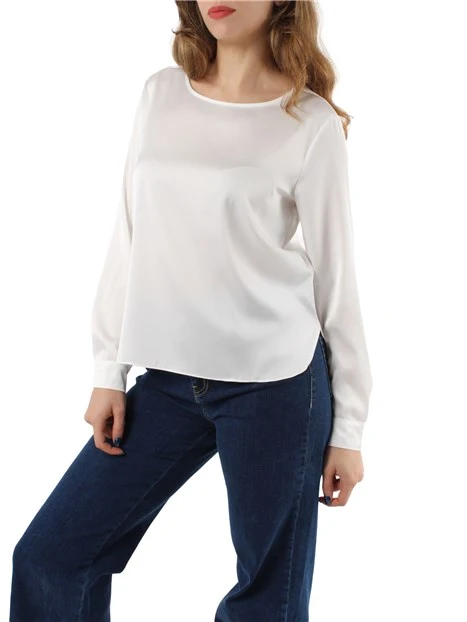 BLUSA GIROCOLLO IN RASO DONNA BIANCO