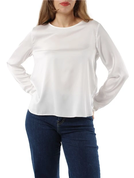 BLUSA GIROCOLLO IN RASO DONNA BIANCO