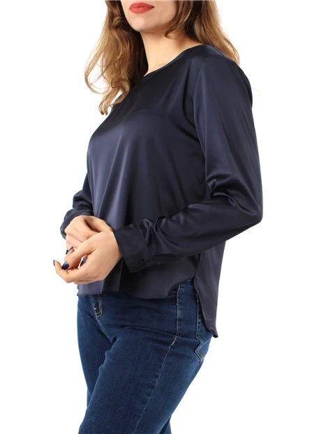 BLUSA GIROCOLLO IN RASO DONNA BLU