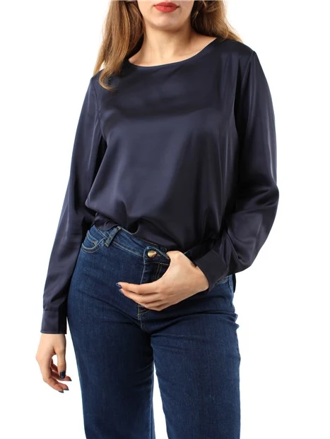 BLUSA GIROCOLLO IN RASO DONNA BLU