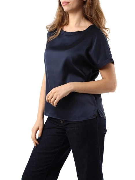 BLUSA A MANICHE CORTE IN RASO DONNA BLU