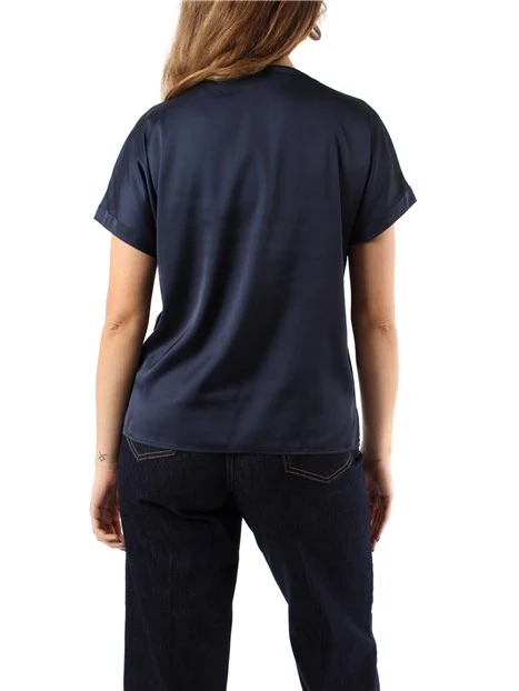 BLUSA A MANICHE CORTE IN RASO DONNA BLU