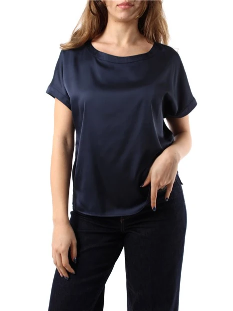 BLUSA A MANICHE CORTE IN RASO DONNA BLU