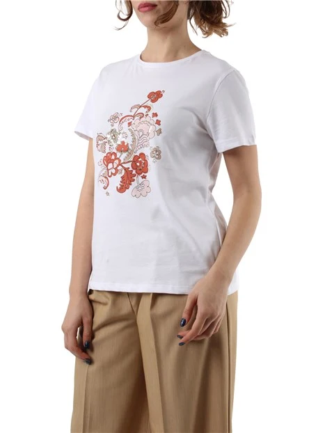 T-SHIRT MANICA CORTA IN JERSEY CON STAMPA FLOREALE DONNA BIANCO