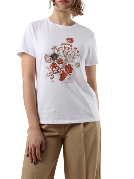 T-SHIRT MANICA CORTA IN JERSEY CON STAMPA FLOREALE DONNA BIANCO