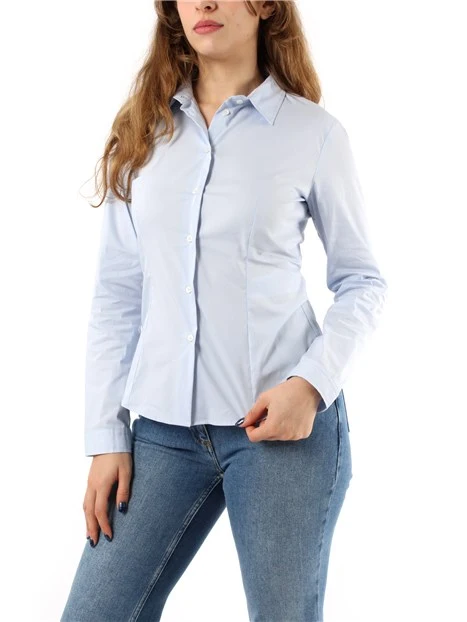 CAMICIA IN POPELINE STRETCH DI COTONE DONNA AZZURRO