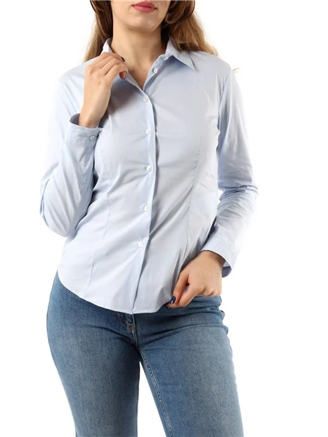 CAMICIA IN POPELINE STRETCH DI COTONE DONNA AZZURRO