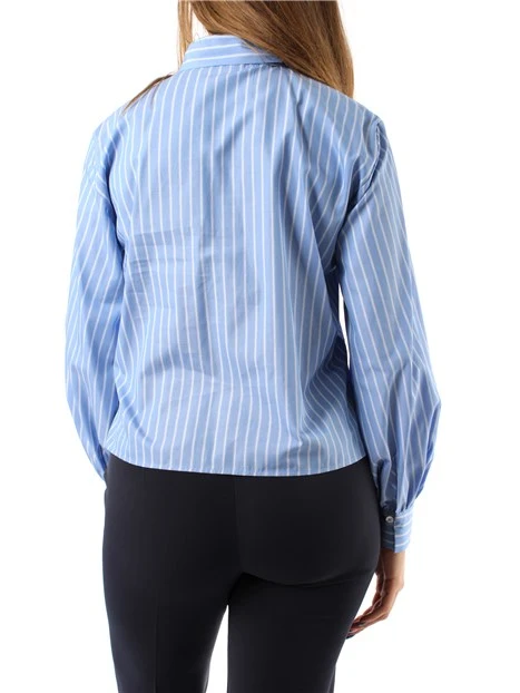 CAMICIA A RIGHE CON MANICHE A PALLONCINO DONNA AZZURRO