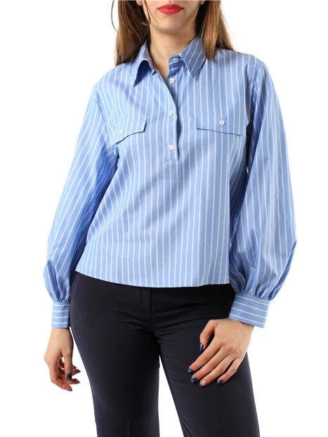 CAMICIA A RIGHE CON MANICHE A PALLONCINO DONNA AZZURRO